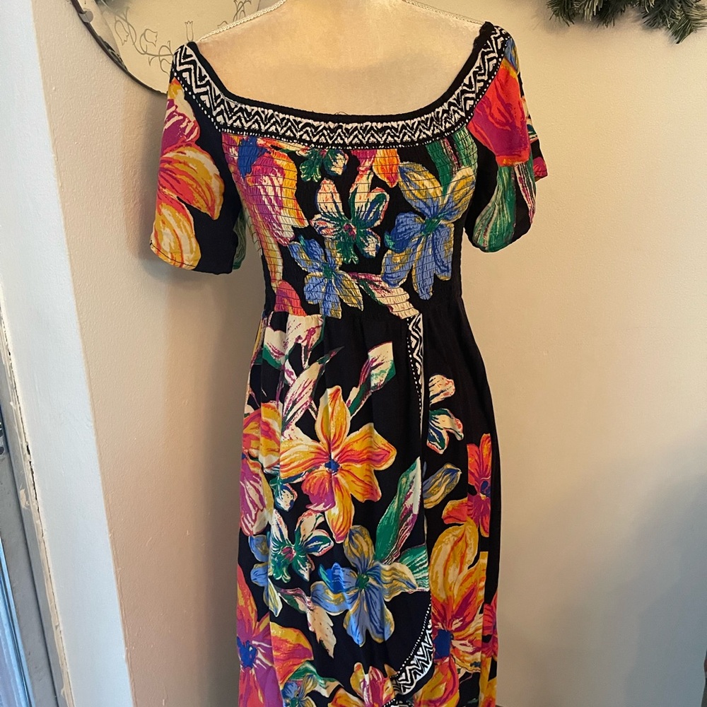 Jealous Tomato Black Maxi Dress with Multicolor Floral Design